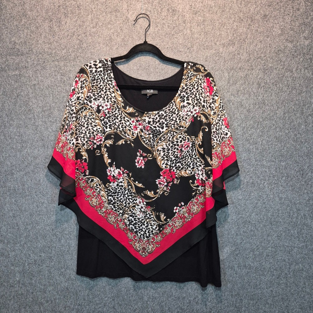 AGB Floral & Animal Print Sheer Poncho W/ Attached Tank XL boho fairy Mob wife